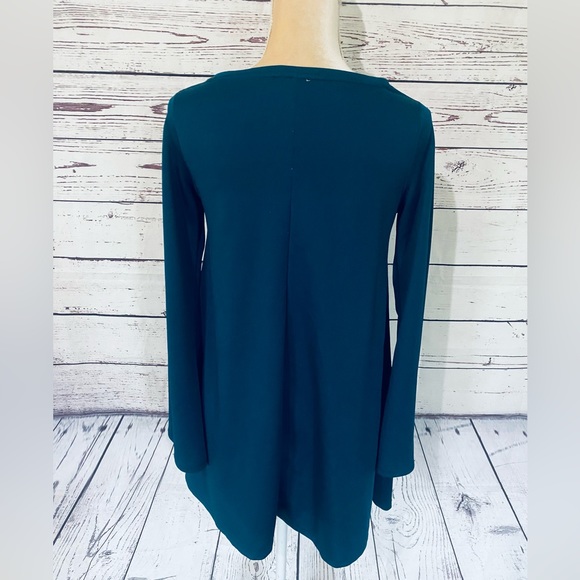 Women’s Small Dress Zara Teal Long Flare Sleeves Soft Textured U Neck - Picture 6 of 12